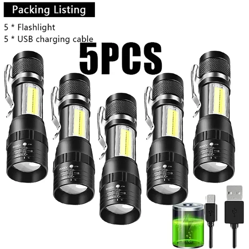 Afbeelding van Cob XPE Mini Draagbare Zaklamp met Zoomfunctie - USB Oplaadbaar, Compacte Outdoor Zaklamp voor Camping, Vissen en Noodgevallen