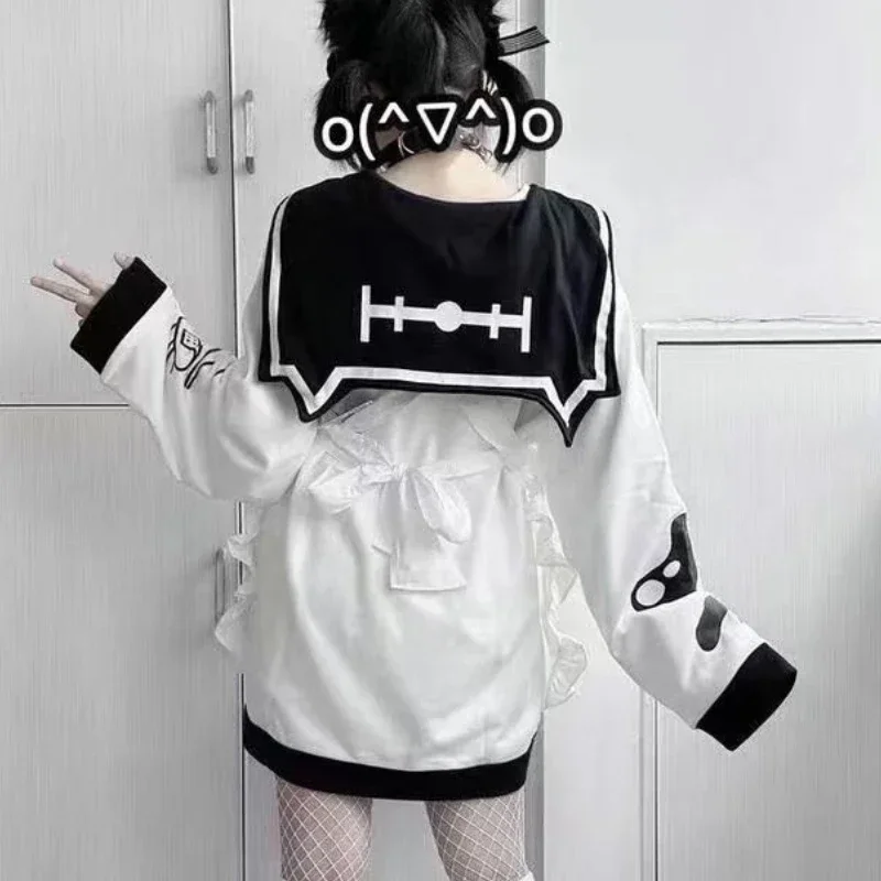 Image of Cute Cat Ear Hoodie for Women with Sailor Collar and Y2K Print – Oversized Sweet Japanese-Style Sweatshirt for Teens and Young Adults