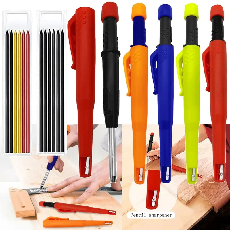 Immagine di Matite da Carpentiere Solide 2 in 1 con Temperamatite Integrato – Matite Meccaniche Robuste da 2 a 8 mm per Marcatura Precisa in Costruzione e Falegnameria