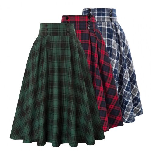 Imagen de Falda Maxi Retro con Estampado a Cuadros