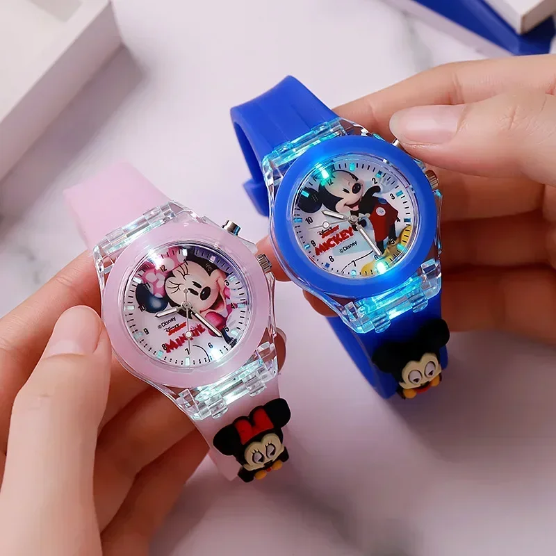 Image of Disney Fashion Minnie Children's Watch Mickey Mouse Children's Flash Light Cartoon Figure Doll Boys Girls Birthday Gifts