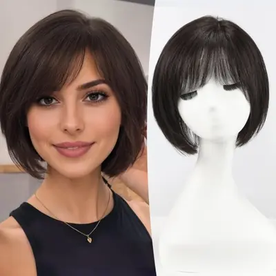 Image de Toppers de Cheveux Bruns Courts - 10 Pouces avec Frange