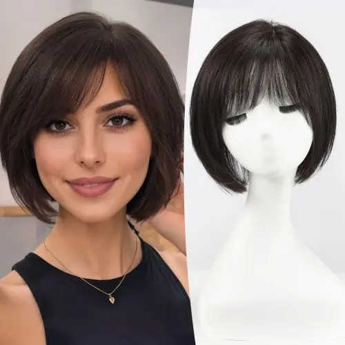 Image de Toppers de Cheveux Bruns Courts - 10 Pouces avec Frange