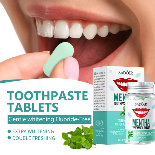 Imagen de Tabletas de Pasta de Dientes Sólida Natural con Menta: Higiene Bucal Fresca y Efectiva para Eliminar Mal Aliento y Manchas
