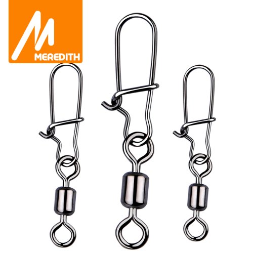Image of MEREDITH Fishing Connector 50PCS/Lot 2# 4# 6# 8# 10# Pin Bearing Rolling Swivel Stainless Steel With Snap Fishhook Lure Tackle