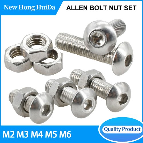 Imagen de Juego de tuercas de tornillo Allen con casquillo hexagonal M2 M3 M4 M5 M6, acero inoxidable 304, rosca métrica Hexagonal ISO7380, Kits de tuercas y tornillos