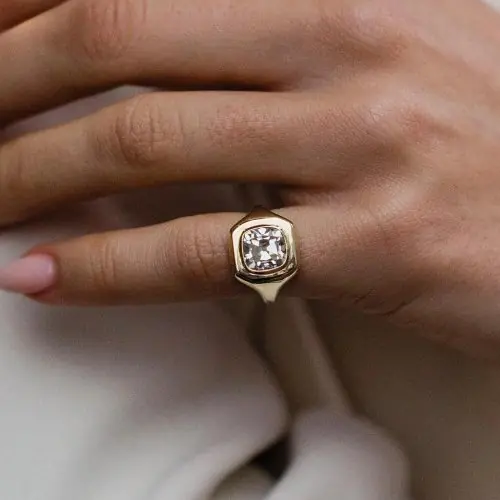 Image de Bague Moissanite Or Rose 14K - Élégance Vintage