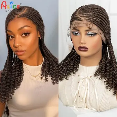 Image de Perruque Tressée 14 Pouces - Dentelle Frontale Synthétique