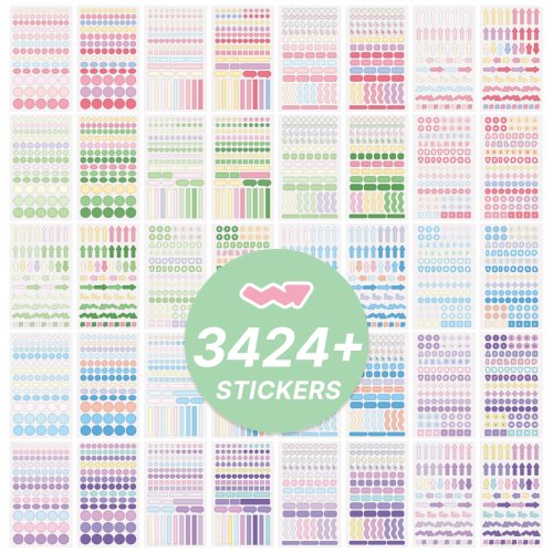 Immagine di 40 fogli Adesivi per etichette indice di carta colorata 3424+ pezzi Adesivi per pianificazione Diario Note Marcatura Adesivi creativi estetici