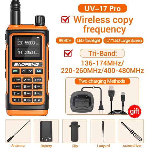 Zdjęcie Baofeng UV 17 Pro Wireless Copy Frequency Walkie Talkie 16 KM Latarka dalekiego zasięgu Ładowarka typu C Ham Radio UV 17 Pro L K5 5R