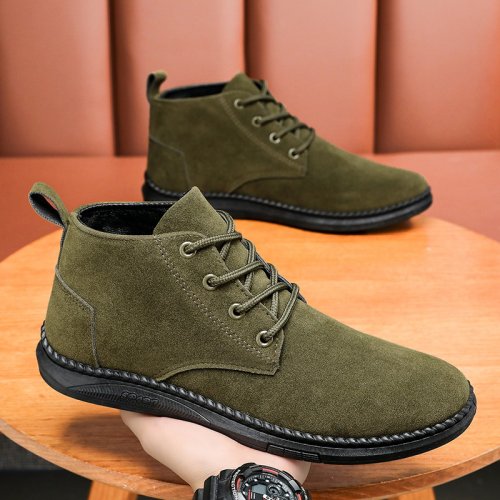 Afbeelding van Hoge Casual Schoenen voor Heren met Veters - Suède Zwart, Platte Bodem, Korte Laarzen en Chelsea Stijl, Hoogwaardige Merk Denimlaarzen