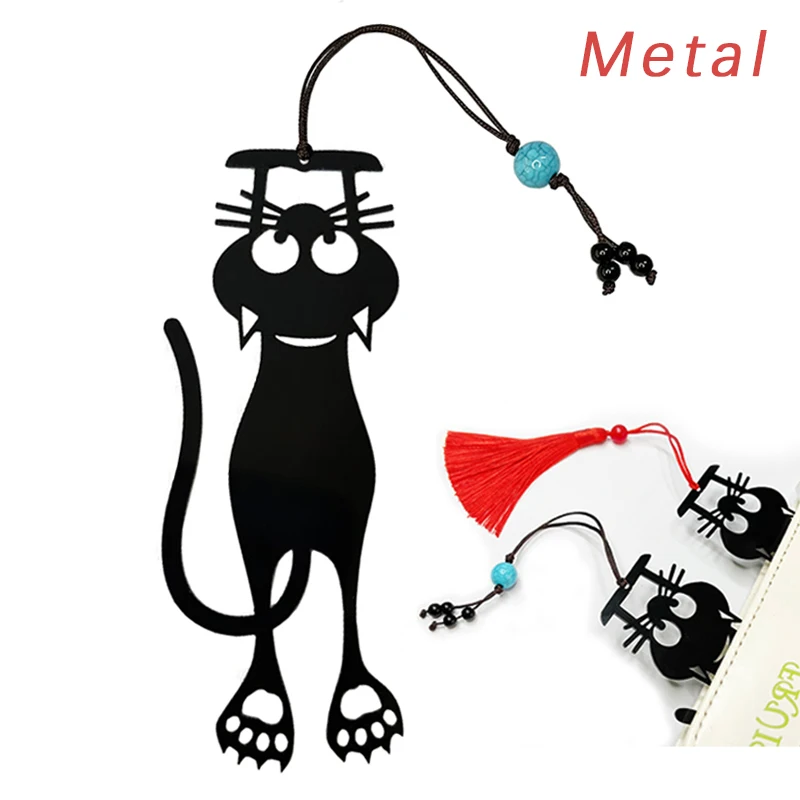Image of Adorable 3D Black Cat Metal Bookmark – Kawaii Animal Book Marker for Students, Teachers, and Book Lovers