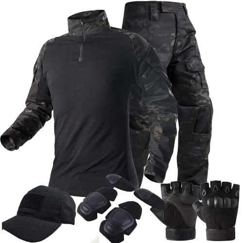 Imagen de Trajes Tácticos de Camuflaje RU para Hombre: Uniforme Exterior con Camiseta de Manga Larga Transpirable MCBK, Pantalón Cargo Multibolsillo y Conjunto Completo para Entrenamiento