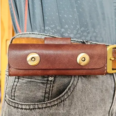 Image de Étui de couteau pliant en cuir fait main, ceinture ou poche