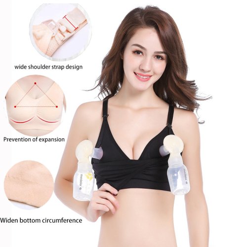 Imagen de Sujetador de lactancia con sistema de bombeo manos libres, ropa interior especial para senos durante el embarazo y la maternidad, diseño cómodo para usar todo el día