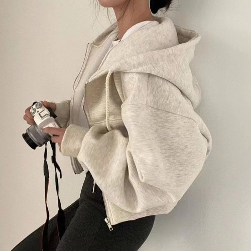 Immagine di Felpa con cappuccio con cerniera moda donna autunno manica lunga crop top casual Y2K felpe con cappuccio streetwear Harajuku giacche femminili cappotti