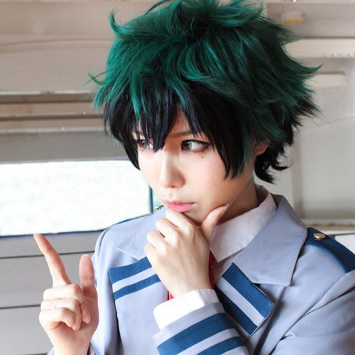 Image of My Hero Academia Izuku Midoriya Short Green to Black Ombre Heat-Resistant Cosplay Wig with Matching Track Cap