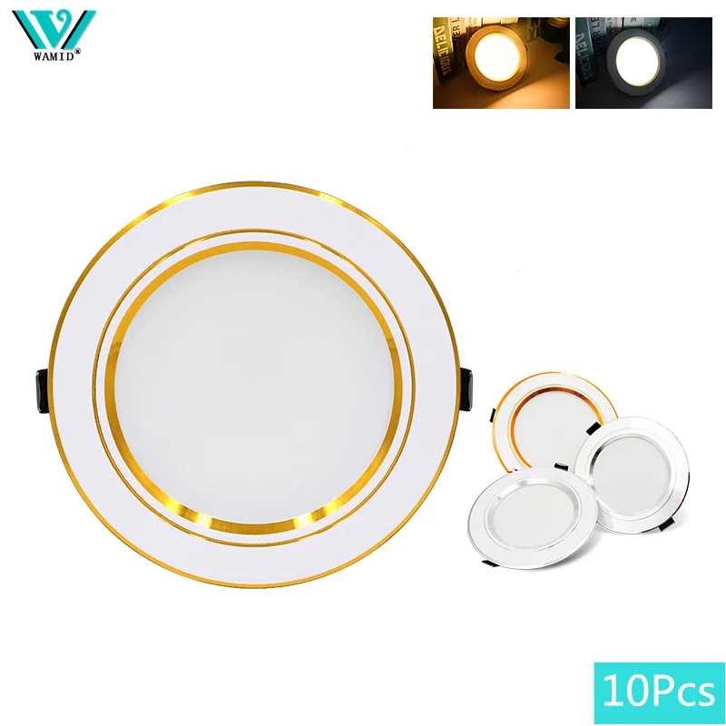 Image of 10-Pack LED Downlight Fixtures – Gold, Silver & White Body, 5W to 18W Round Ceiling Lights, 12V/24V/110V/220V Indoor LED Lighting for Homes and Offices