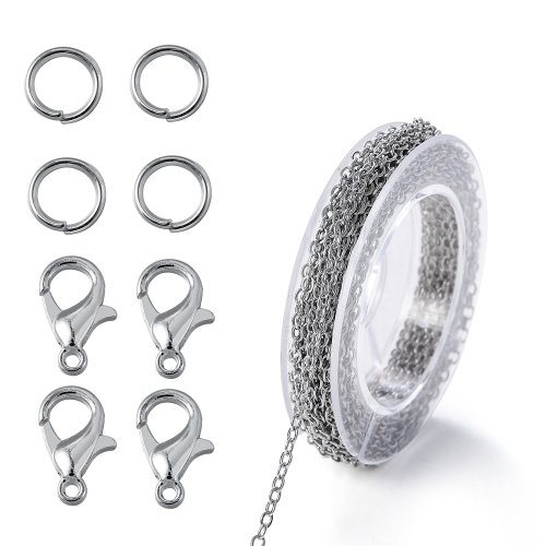 Immagine di Catena a maglie sfuse in lega da 3 metri con anelli di salto Chiusure a moschettone Catene per collane per gioielli fai da te Fornitori per collane Accessori
