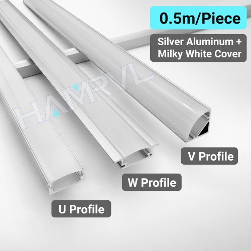 Zdjęcie Kanał aluminiowy LED 0,5M do taśm LED, kształt U/V/W, pasujący do zbiorników 8-12mm, do diod 3528 5630 5050, aluminiowy uchwyt kątowy z rowkiem.