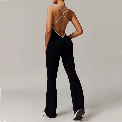 Imagen de Traje Sexy de una pieza con cuello en V para mujer, conjunto de gimnasio, traje de entrenamiento, ropa deportiva, traje deportivo para mujer, peleles de Fitness, trajes de entrenamiento elásticos