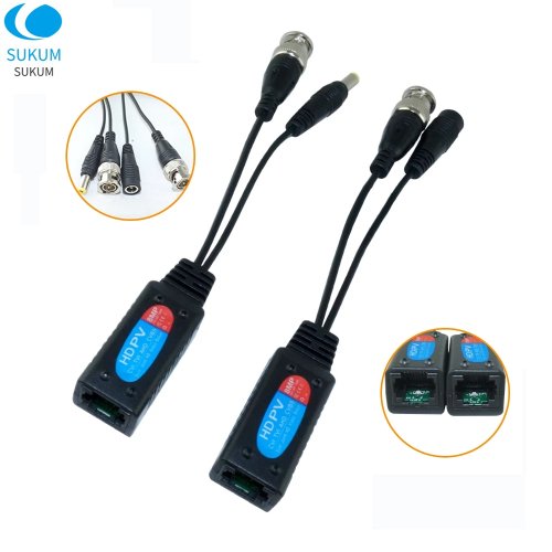 Imagen de Conectores Balun de Video HD 8MP Conversión BNC a RJ45 para Cables Par Trenzado, Soporte Ethernet para Cámaras CCTV AHD, CVI, TVI y CVBS