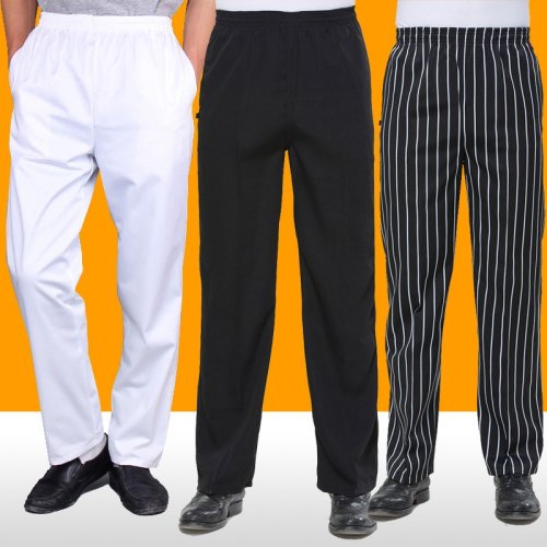 Afbeelding van Stijlvolle Zwarte en Witte Gestreepte Koksbroek voor Heren en Dames – Slim Fit Uniformbroek voor Restaurant, Keuken en Obers