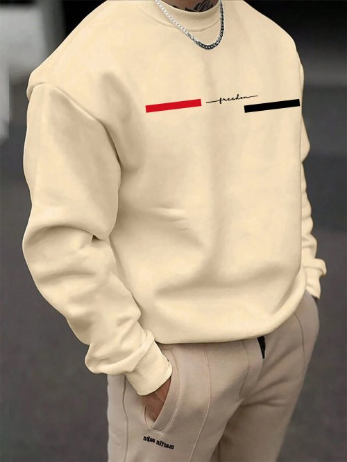 Imagen de Sudadera de cuello redondo de manga larga con estampado gráfico de letras de libertad holgada informal a la moda de otoño e invierno para hombre