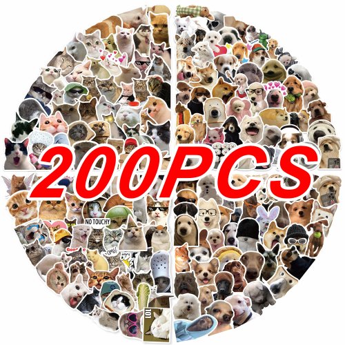 Image of Adorable Kawaii Cat & Dog Stickers - 100-200 pcs Waterproof Animal Decals for Laptops, Scrapbooks, Stationery, and Kids' Crafts