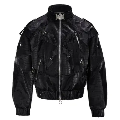 Image de Veste en cuir PU crocodile noir Y2K