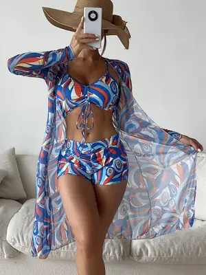 Image de Bikini 3 Pièces Imprimé Sexy Taille Haute 2025