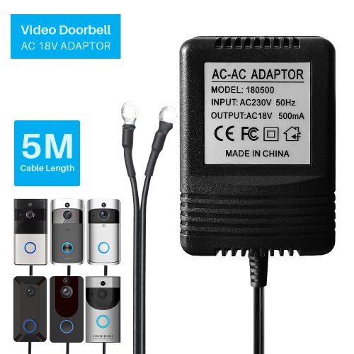 Imagen de Adaptador de Corriente CA de 18V con Transformador de 220V/240V para Timbre de Vídeo Inalámbrico WiFi, Cámara IP y Videoportero Inteligente