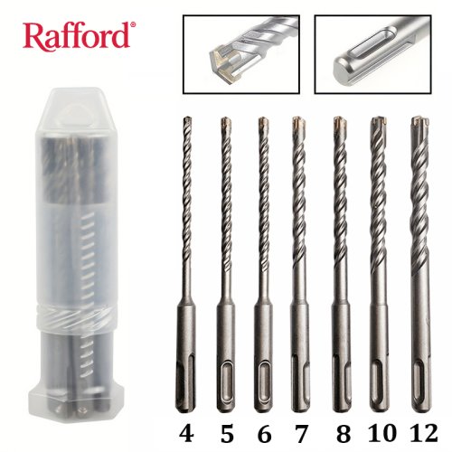 Immagine di Set di 7 Punte da Trapano SDS Plus per Calcestruzzo, Diametro 4-12 mm, Lunghezza 110 mm con 4 Taglienti per Trapano a Percussione