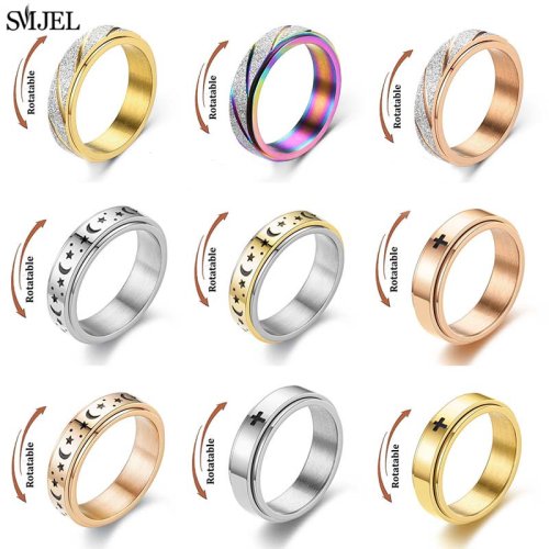 Bild von Rose Gold Edelstahl Angst Ring Frauen Männer Fidgets Spinner Ringe Verlobung Bands Silber Farbe Mode Schmuck 8/6mm