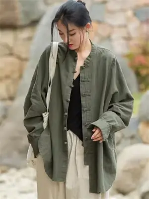 Image de Chemisier Vintage Chinois en Coton & Lin - Style Élégant et Confortable