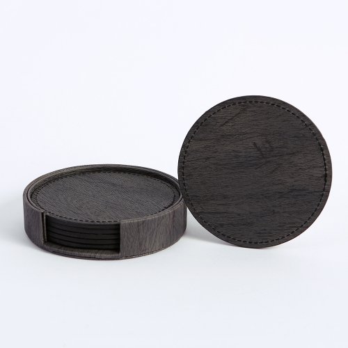 Imagen de Posavasos de Cuero con Diseño de Madera - Set de 6 Unidades