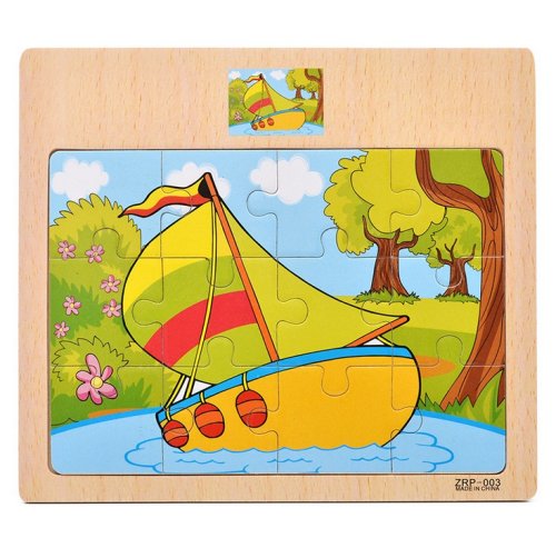 Immagine di Vendita calda 12/9 pezzi puzzle in legno per bambini bambino in legno cartone animato veicolo animal...