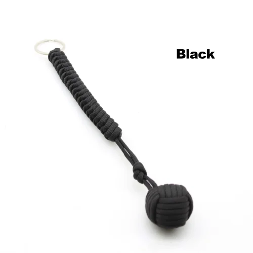 Image of Outdoor Security Protection Black Monkey Fist Steel Ball for Girl Bearing Self Defense Lanyard Survival Key Chain Broken Windows