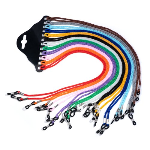 Bild von 12-teilig Set farbenfrohe Nylon-Brillenband-Halterung mit schwarzen Gläsern – Halskette für Sonnenbrillen und Brillen, praktischer Lanyard-Schlauch zum Tragen