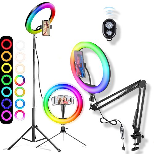 Imagen de Anillo de Luz LED RGB con Soporte para Móvil y Trípode – Iluminación Profesional para Selfies, Fotos, Videos y Transmisiones en Vivo de 26 cm