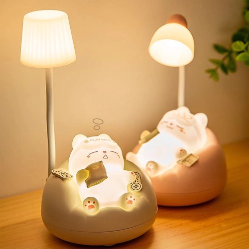 Imagen de Lámpara LED de Escritorio Mini con Diseño de Gato, Luz de Lectura con Atenuación, 3 Modos de Iluminación, Recargable por USB, Luz Nocturna Portátil Ideal como Regalo
