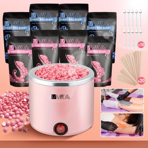 Imagen de Kit de Depilación Natural con Máquina de Fusión de Cera, Calentador de Parafina y 8 Paquetes de Granos de Cera para Rostro y Cuerpo