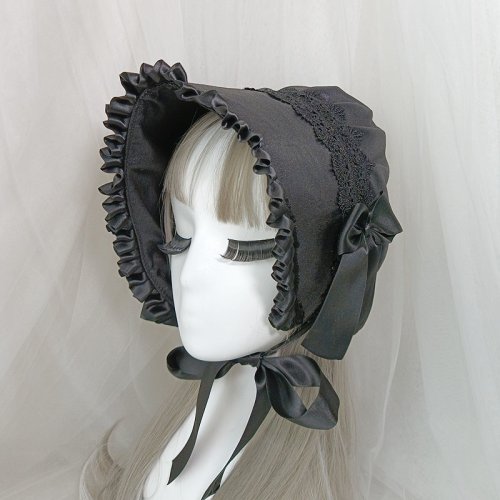 Afbeelding van Vintage Victoriaanse Lace Bonnet - Gothic Lolita Hoed