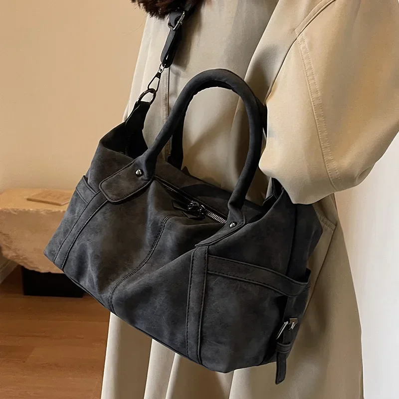Image of Stylish Retro PU Leather Shoulder Bag for Women – 2024 Korean Fashion High-Capacity Crossbody Tote Handbag with Armpit Design