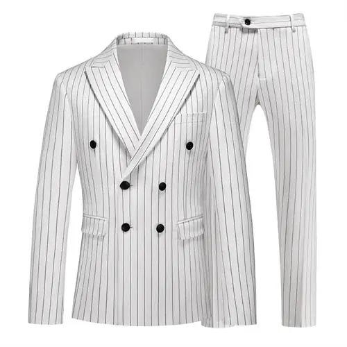 Image de Blazer Homme Double Boutonnage Rayé - Noir & Rouge Vin