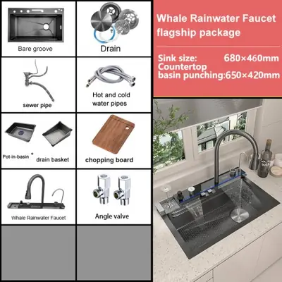 Image de Évier de Cuisine Cascade avec Robinet Numérique