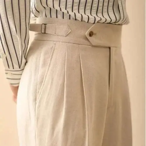 Image de Pantalon Lin Homme Élégant - Taille Haute & Drapé