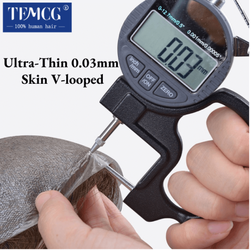 Image of Natural Looking Men's Toupee with Invisible Hairline and Ultra-Thin 0.03mm Skin Base – Premium 100% Human Hair Prosthesis Wig for Complete Hair Replacement