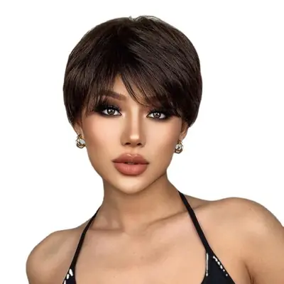 Image de Perruque Pixie Marron Foncé - Cheveux Synthétiques Naturels