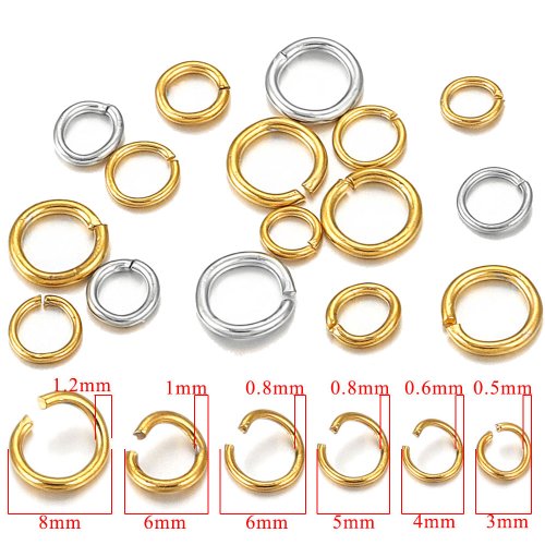 Image of Premium Gold-Plated Stainless Steel Jump Rings in Multiple Sizes – 3mm, 4mm, 5mm, 6mm, 7mm, 8mm, 10mm – 100 to 200pcs Lot for DIY Jewelry Making and Crafting Projects